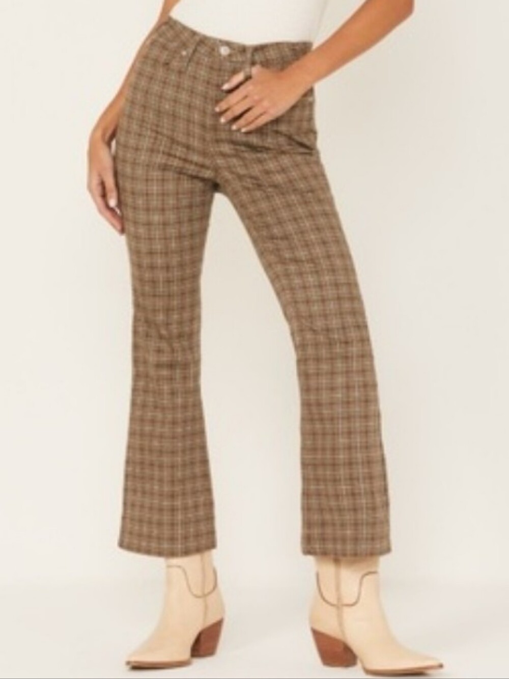 CLEO + WOLF Women's High Rise Plaid Print Flare Pants Size 30